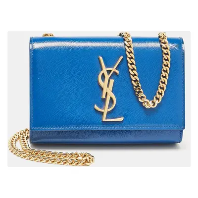 Saint Laurent Blue Patent Leather Kate Chain Shoulder Bag