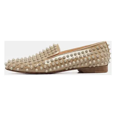 Christian Louboutin Brown Patent Rollerboy Spikes Smoking Slippers Size 37.5