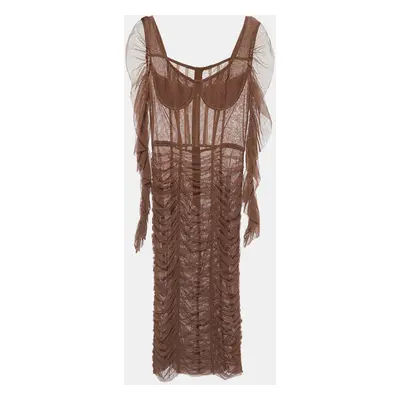 Dolce & Gabbana Brown Tulle Ruched Long Dress