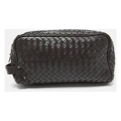 Bottega Veneta Dark Brown Intrecciato Leather Travel Pouch