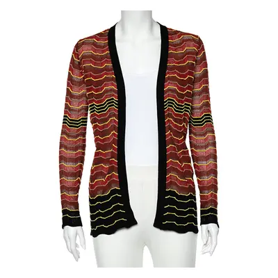 M Missoni Burnt Orange Patterned Knit Open Front Cardigan