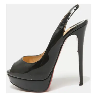 Christian Louboutin Black Patent Leather Lady Peep Slingback Pumps Size