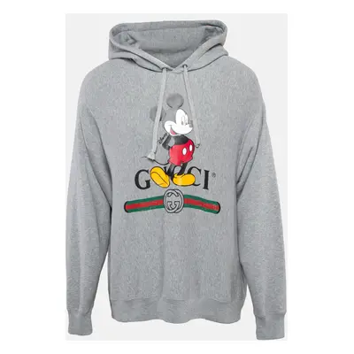 Gucci X Disney Grey Mickey Mouse Print Cotton Knit Hoodie