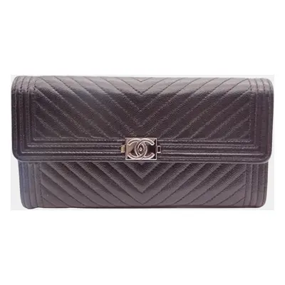 Chanel black caviar leather Boy long wallet