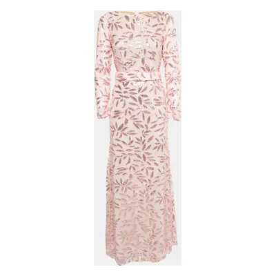 Narces X Pink Embellished Tulle Full Sleeve Maxi Dress