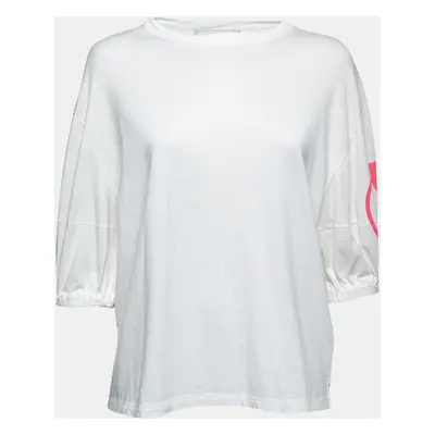 Valentino White Cotton V-Logo Printed Round Neck T-Shirt