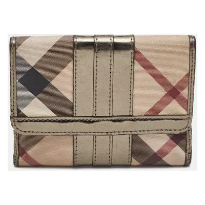 Burberry Metallic/Beige Nova Check PVC and Patent Leather French Wallet