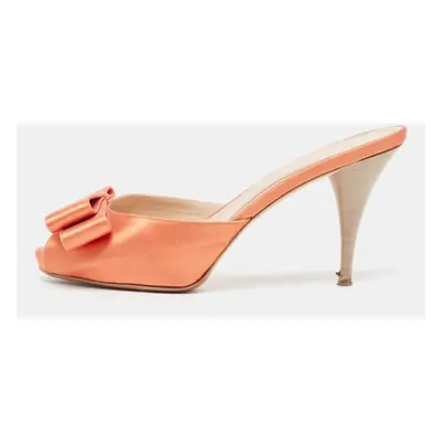 Fendi Orange Satin Bow Slide Sandals Size 40.5