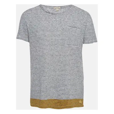 Burberry Brit White Striped Linen Blend Half Sleeve T-Shirt