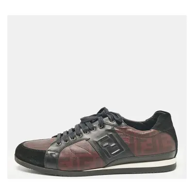 Fendi Black/Burgundy Zucca Coated Canvas and Leather Low Top Sneakers Size