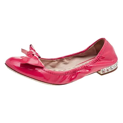 Miu Miu Pink Patent Leather Crystal Embellished Bow Ballet Flats Size