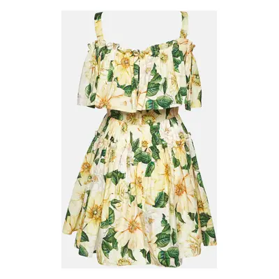 Dolce & Gabbana Yellow Floral Print Flounced Mini Dress