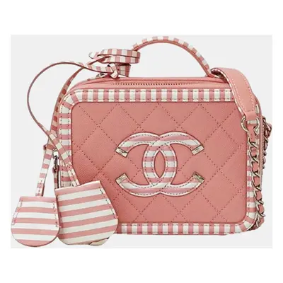 Chanel Pink White Grained Calfskin CC Filigree Chain Handbag