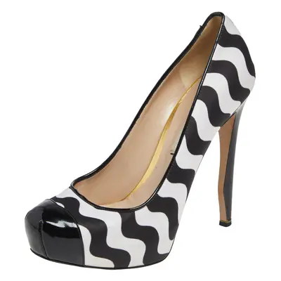 Nicholas Kirkwood Black /White Satin And Patent Leather Platform Cap Toe Pumps Size