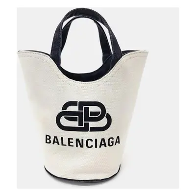 Balenciaga Ivory/Black Canvas Wave Tote Bag