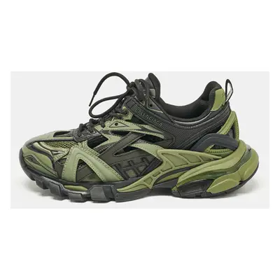 Balenciaga Green/Black Faux Leather and Mesh Track Sneakers Size