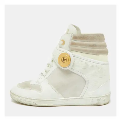 Louis Vuitton White Epi Leather and Suede Postmark Wedge Sneakers Size