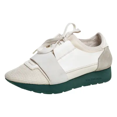 Balenciaga White Mesh And Leather Race Runner Low Top Sneakers Size