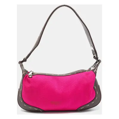 Escada Magenta/Dark Brown Leather and Canvas Small Eluna Bag