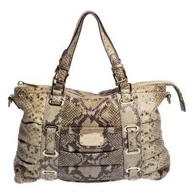 Michael Kors Beige Python Effect Leather Satchel