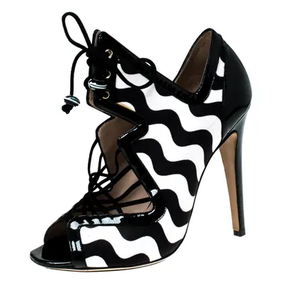 Nicholas Kirkwood Monochrome Satin And Patent Leather Cut Out Strappy Sandals Size