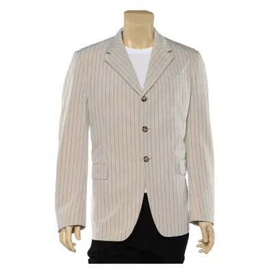 Prada Beige Pinstriped Cotton Button Front Blazer