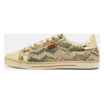 Missoni Gold Brocade Fabric and Leather Lace Up Sneakers Size 38.5