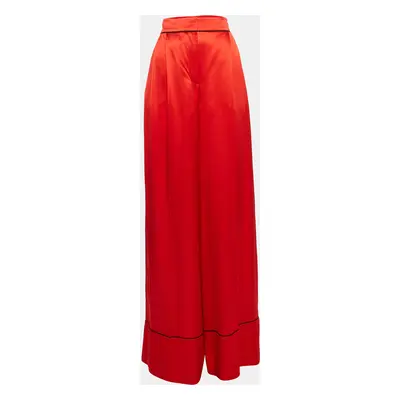 Alexander McQueen Red Satin Silk Wide-Leg Pants