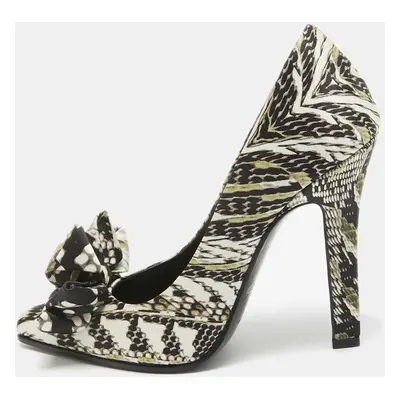 Roberto Cavalli Multicolor Printed Fabric Bow Pumps Size