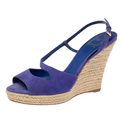 Dior Blue Suede Espadrille Platform Wedge Open Toe Ankle Strap Sandals Size