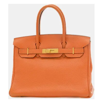 Hermes Orange Togo Leather Birkin Tote Bag