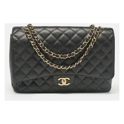 Chanel Black Caviar Quilted Leather Maxi Classic Double Flap Bag