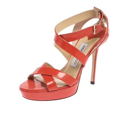 Jimmy Choo Orange Patent Leather Ankle Strap Sandals Size