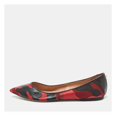 Valentino Bicolor Camouflage Canvas and Leather Ballet Flats Size