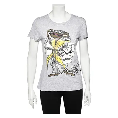 Moschino Grey Shopaholic Mouse Printed Cotton T-Shirt