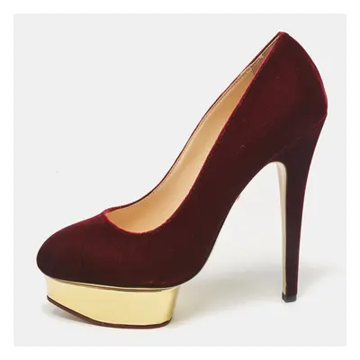 Charlotte Olympia Burgundy Velvet Dolly Platform Pumps Size