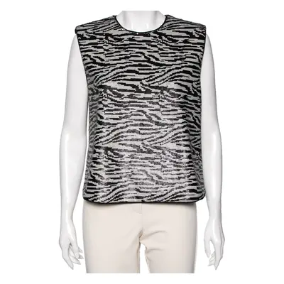 Self Portrait Monochrome Zebra Pattern Sequin Embellished Sleeveless Top