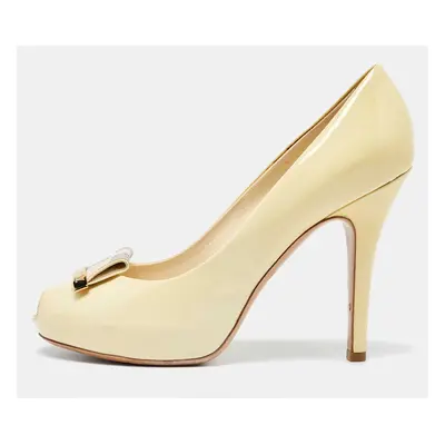 Louis Vuitton Light Yellow Patent Leather Platform Peep Toe Pumps Size