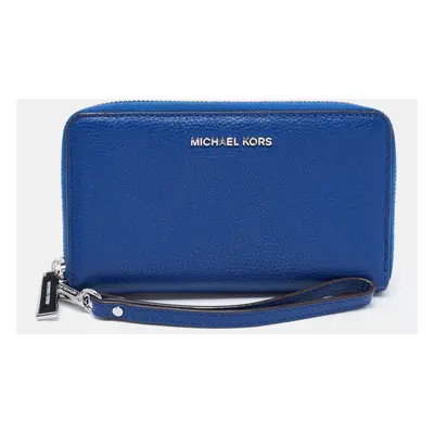 Michael Kors Blue Leather Jet Set Zip Around Wristlet Wallet