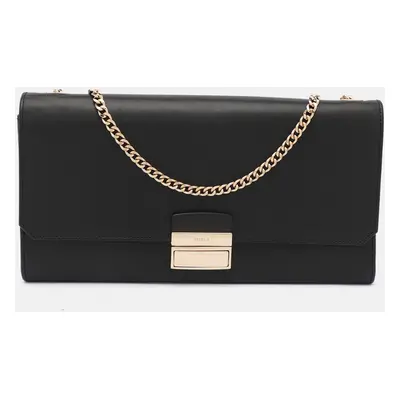 Furla Black Leather Push Lock Flap Crossbody Bag