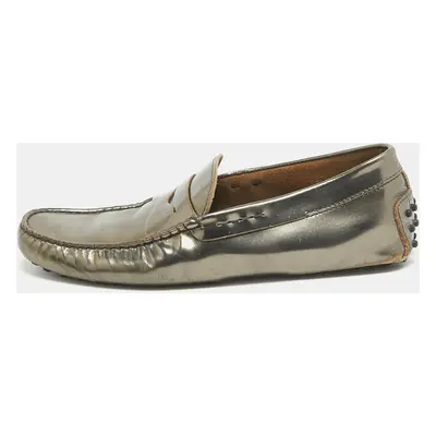 Tod's Metallic Green Leather Penny Slip On Loafers Size