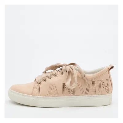 Lanvin Beige Leather Perforated Logo Low Top Sneakers Size