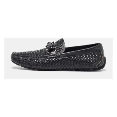 Salvatore Ferragamo Black Woven Leather Gancini Penny Loafers Size