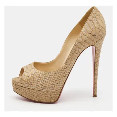 Christian Louboutin Two Tone Python Embossed Leather Lady Peep Pumps Size 39.5