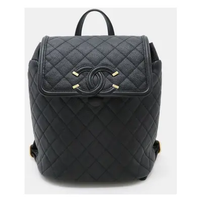 Chanel Black Caviar Skin Leather Cc Filigree Coco Mark Backpack