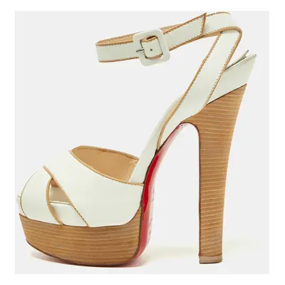 Christian Louboutin White Leather Criss Cross Platform Ankle Strap Sandals Size 36.5