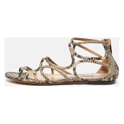 Jimmy Choo Brown/Beige Snakeskin Sutri Flat Sandals Size