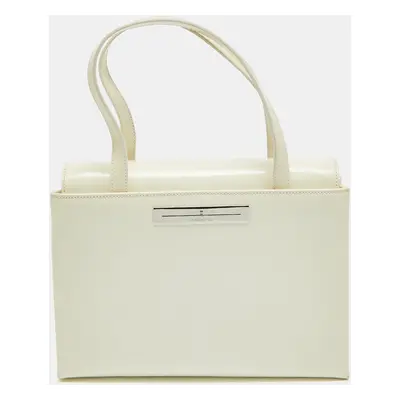 Aigner White Patent Leather Logo Flap Tote