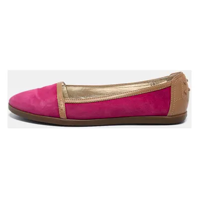 Tod's Pink/Brown Suede And Leather Ballet Flats Size