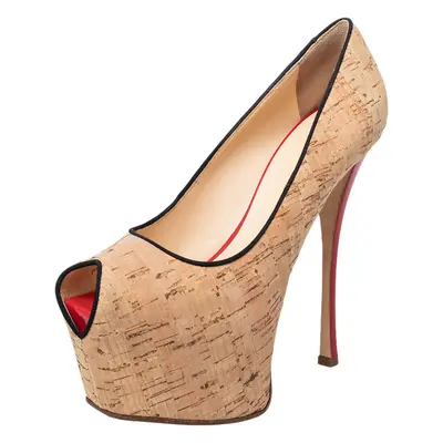 Giuseppe Zanotti Beige Cork Liza Peep Toe Platform Pumps Size